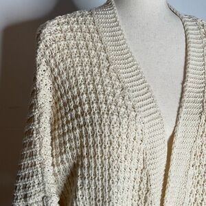 William B Cream Waffle Knit Oversized Long Open Front Cardigan Size Small